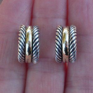 Early Issue David Yurman Cable Classic Hoop Earrings - 14K/925 - Large 925 Backs